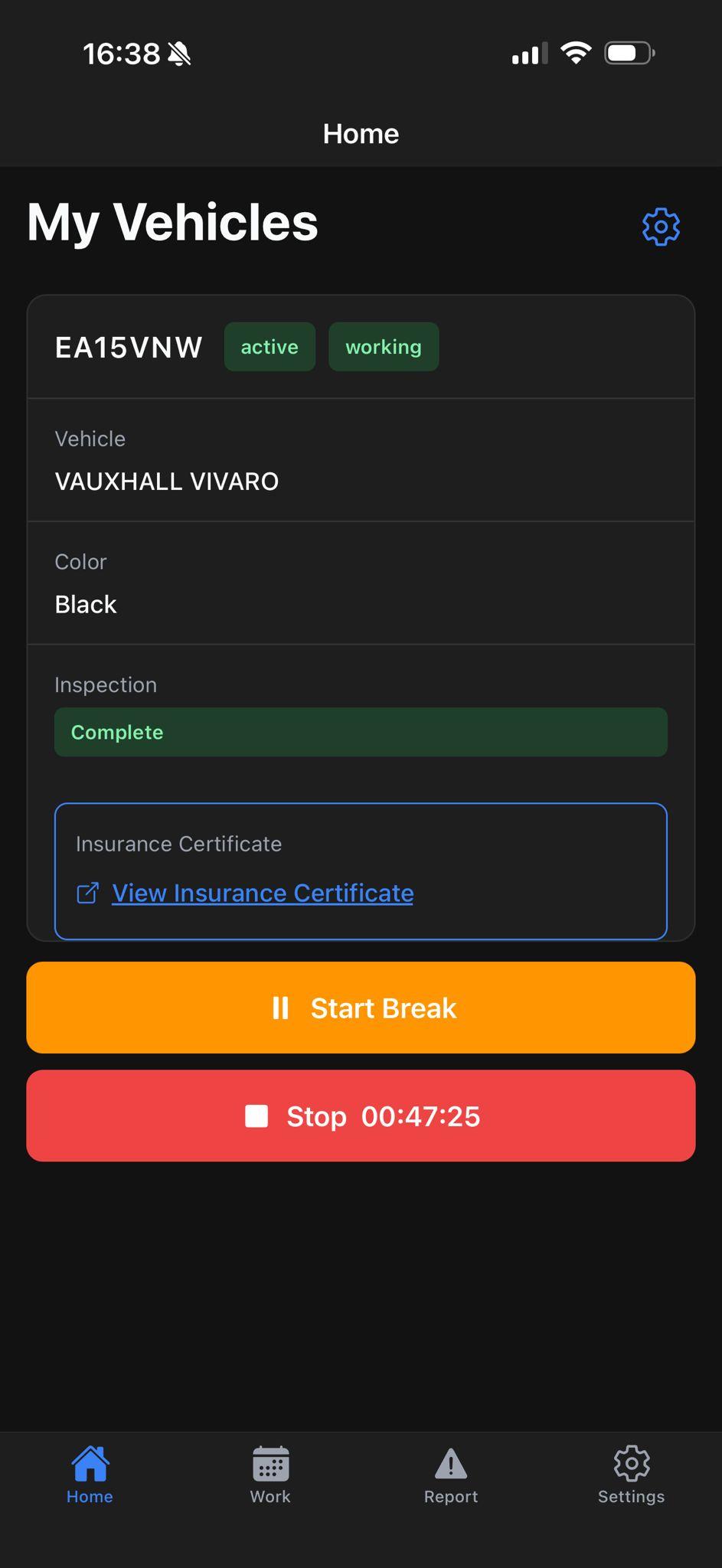 Driver app — home screen