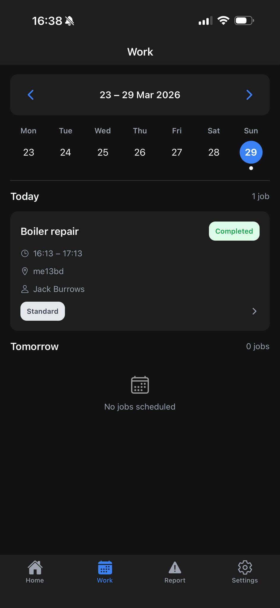 Driver app — work calendar