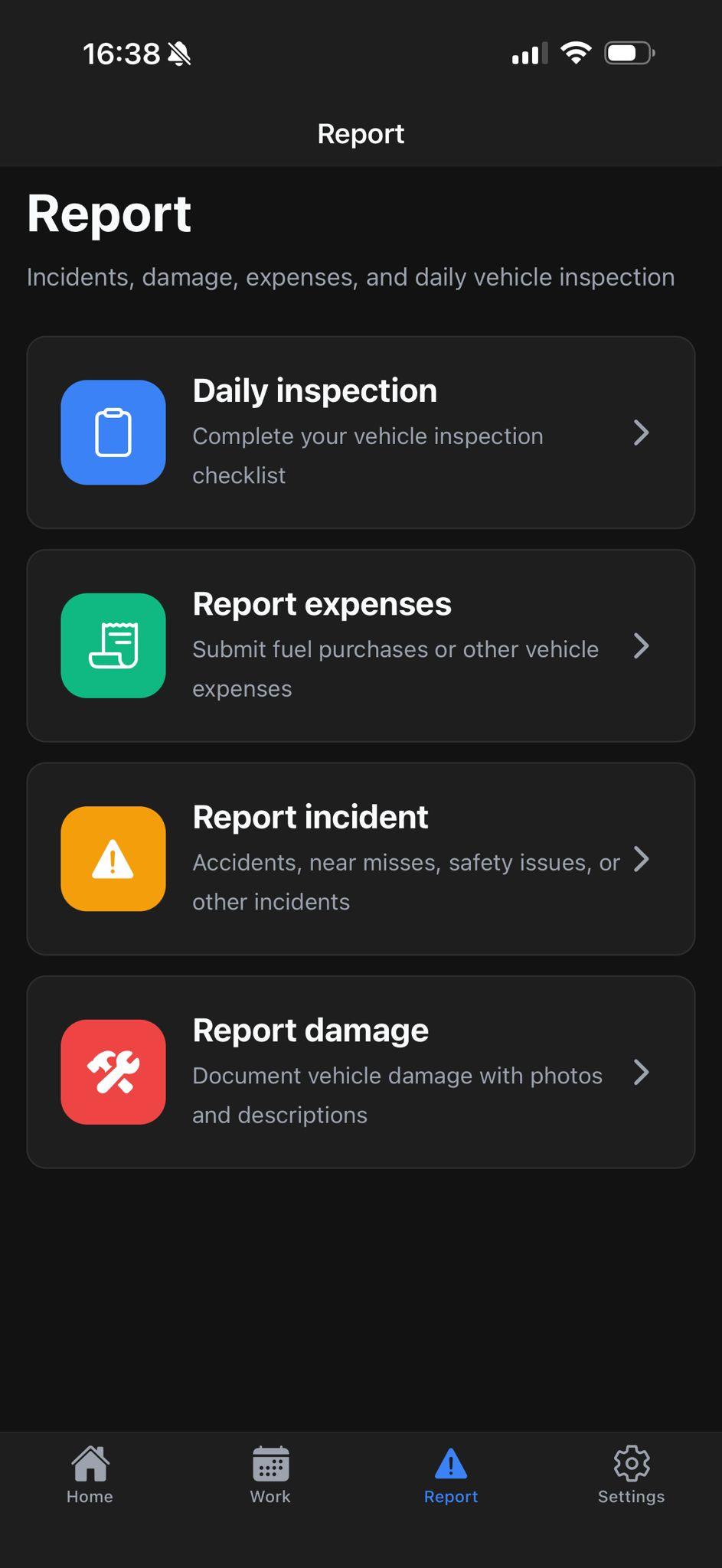 Driver app — report screen
